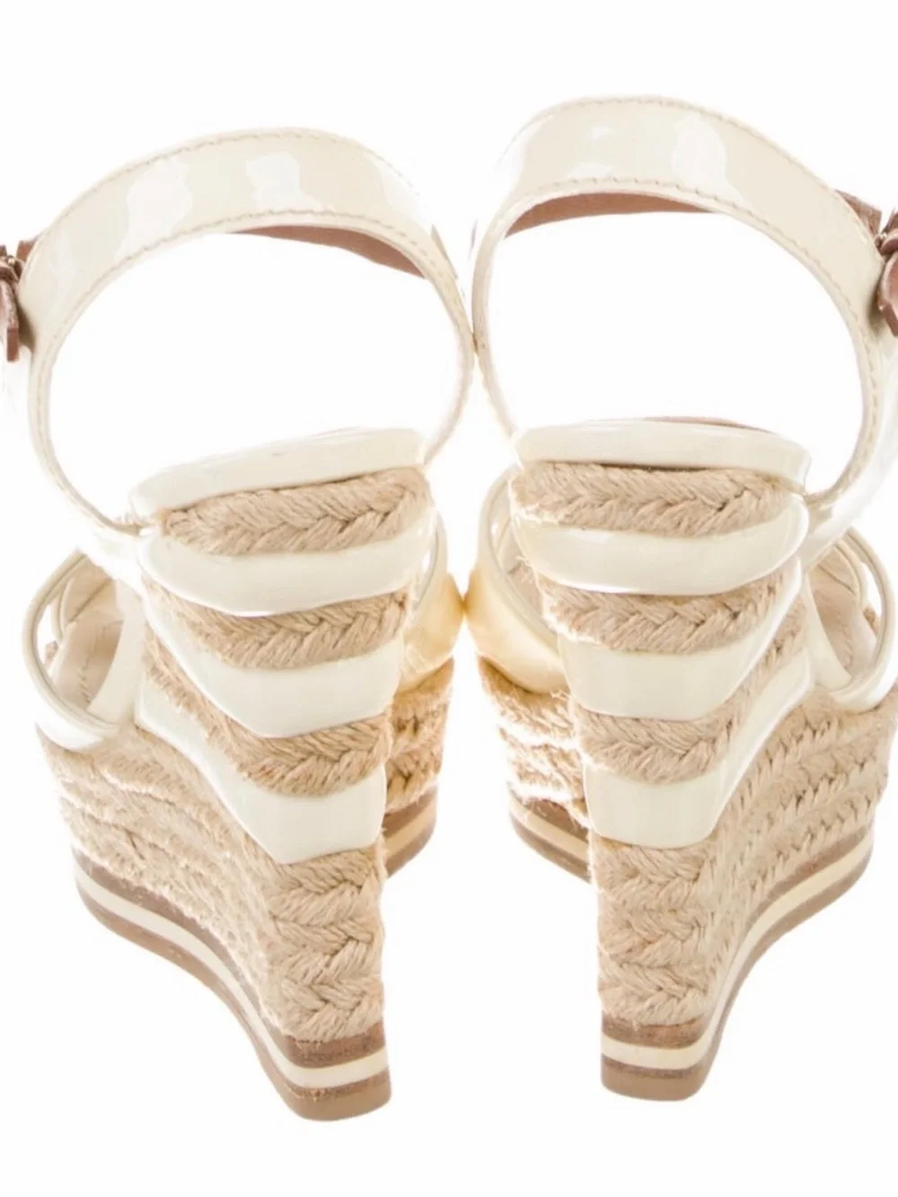 Christian Dior: Cream Espadrille Wedge Sandals with Ankle Strap